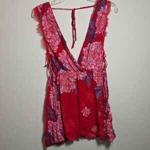 Intimately Free People Vibrant Red and Blue Floral Mini Dress. Size Small